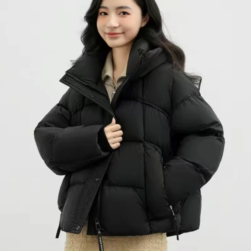 Nieuwe grote maat winter kleine donsjas verdikte jas modieuze eendendons korte losse broodjas met capuchon zoet en fris