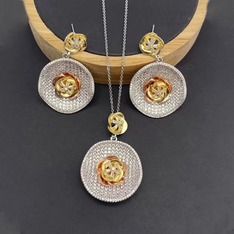 Vanifin  Necklace with Earrings Distinctive Round Flower Micro Inlay Zirconia For Woman Banquet Luxury Jewelry Best Gift