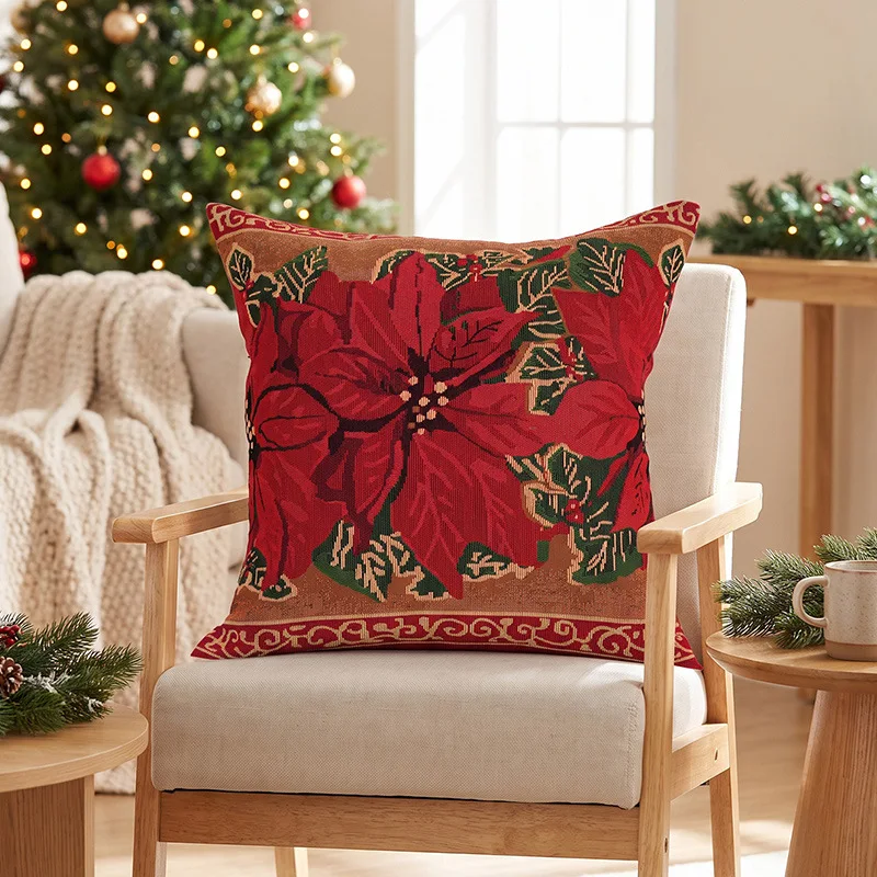 Cross-border Christmas throw pillow cover, yarn-dyed jacquard throw pillow cover, Christmas cushion cover, living room
