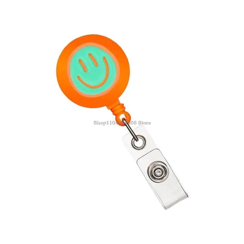 Smiling Face Badge Holder with Metal Pocket Clip Retractable Badge Card Holder