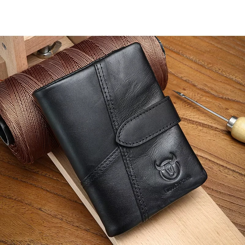 Genuine Leather Wallet For Men Vintage Snap Tri-fold Cash Clip RFID Blocking Large Capacity Card Coin Multifunction Wallets