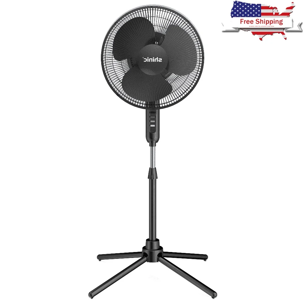 

16-дюймовый вентилятор на пьедестале, 3-скоростной качающийся поток воздуха, регулируемая высота, портативный, тихий, охлаждение в помещении