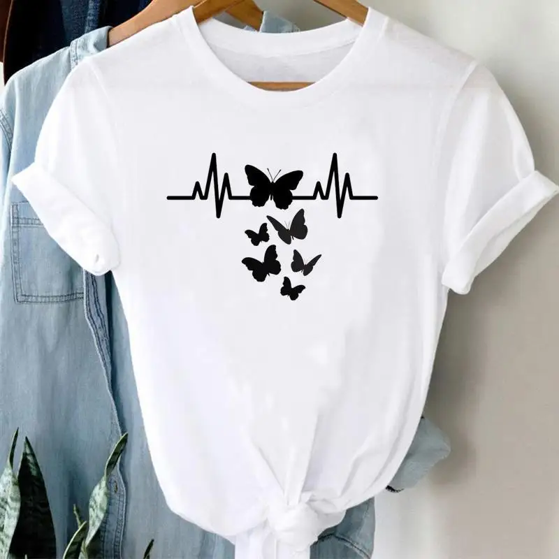 Butterfly Geometry Ins Primer Printed Garment Short Sleeve T-shirt Women Clothes  Tops  Graphic T Shirts  Aesthetic