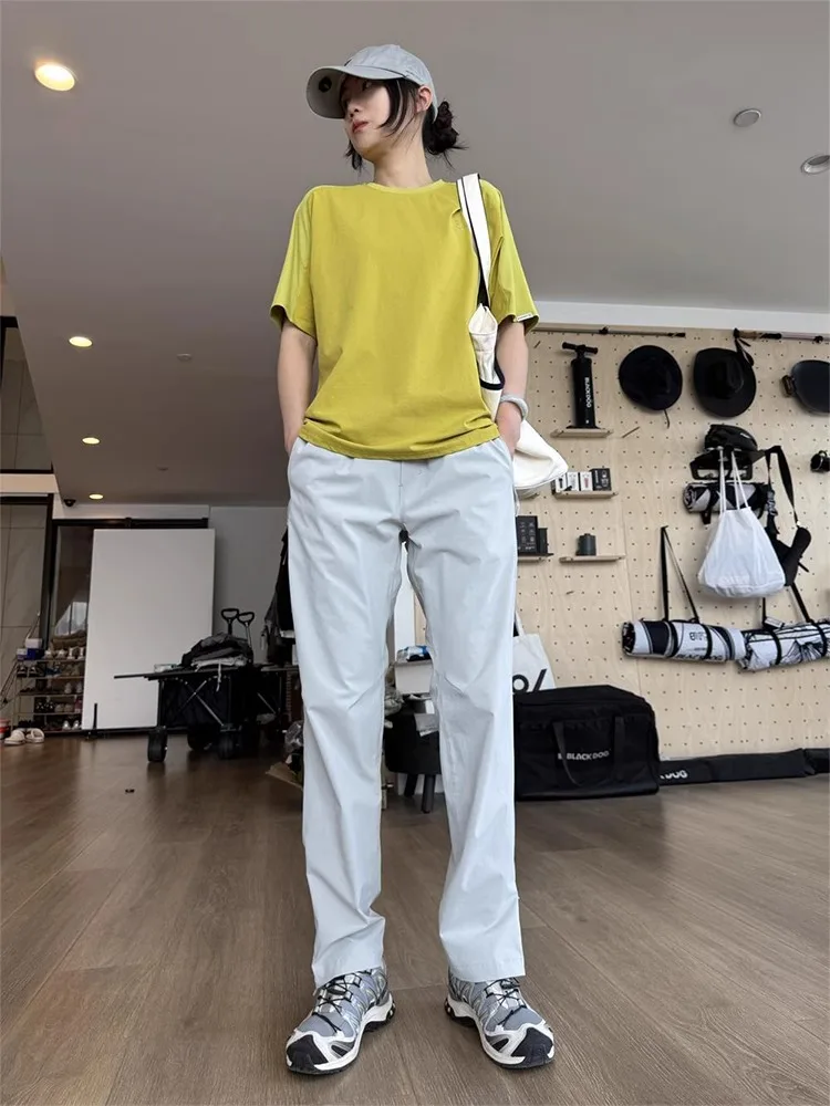 速乾性アイスシルクメンズカジュアルパンツ夏薄いサイドジッパーアウトドアハイキングパンツルーズフィットストレートレッグ日焼け止め