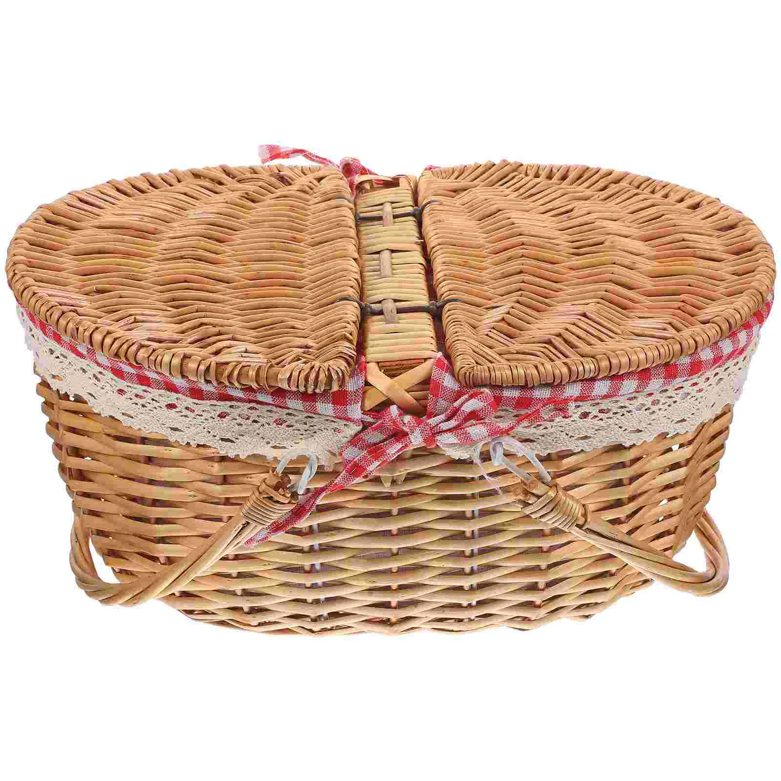 

Picnic Basket Seagrass Baskets Hamper Basketball Wicker with Handles Rustic Camping Rural Woven