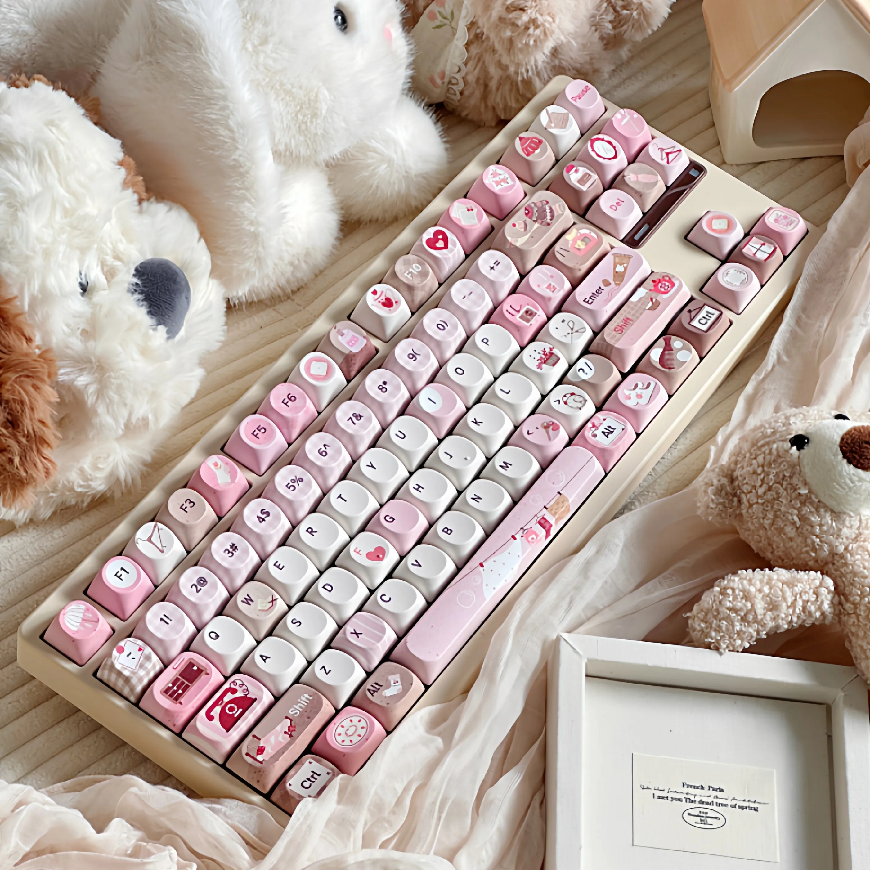 

MAIMOOO Pink And Brown Keycaps Cute Cherry Soa Profile Pbt For Ajazz/Aula Custom Mechanical Keyboards Keycap