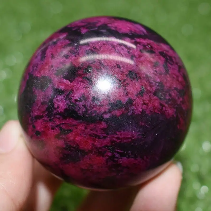 

Beautiful Natural Peach Blossom Stone Jade Ball Onl Crystal Sphere Healing 50+MM