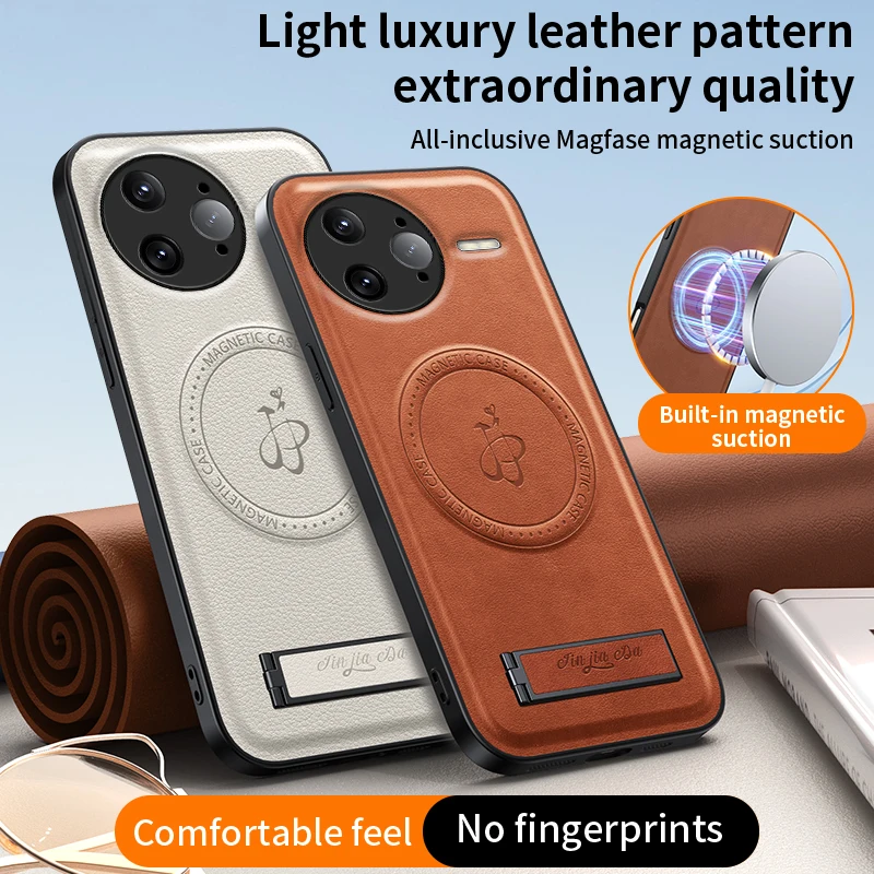 Magnetischer Ständerhalter Leder Handyhülle für Xiaomi Poco C75 F7 Ultra X7 Pro Wireless Charging Logo Cover