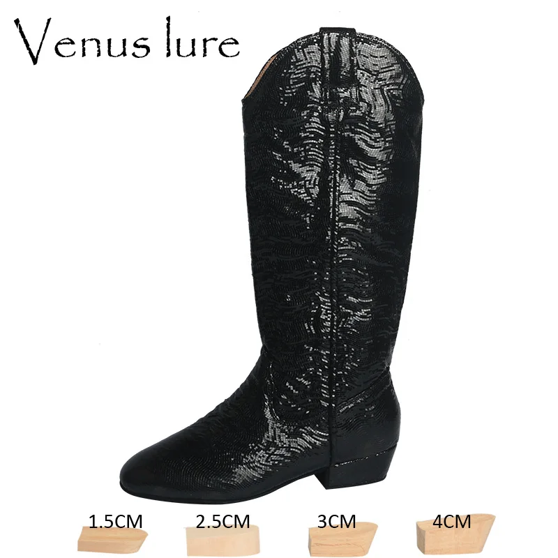 

Venus lure High Quality Black Sequin Line Dancing Boots for Ladies Western Knee High Boots Dancing Suede Sole Customized Heel