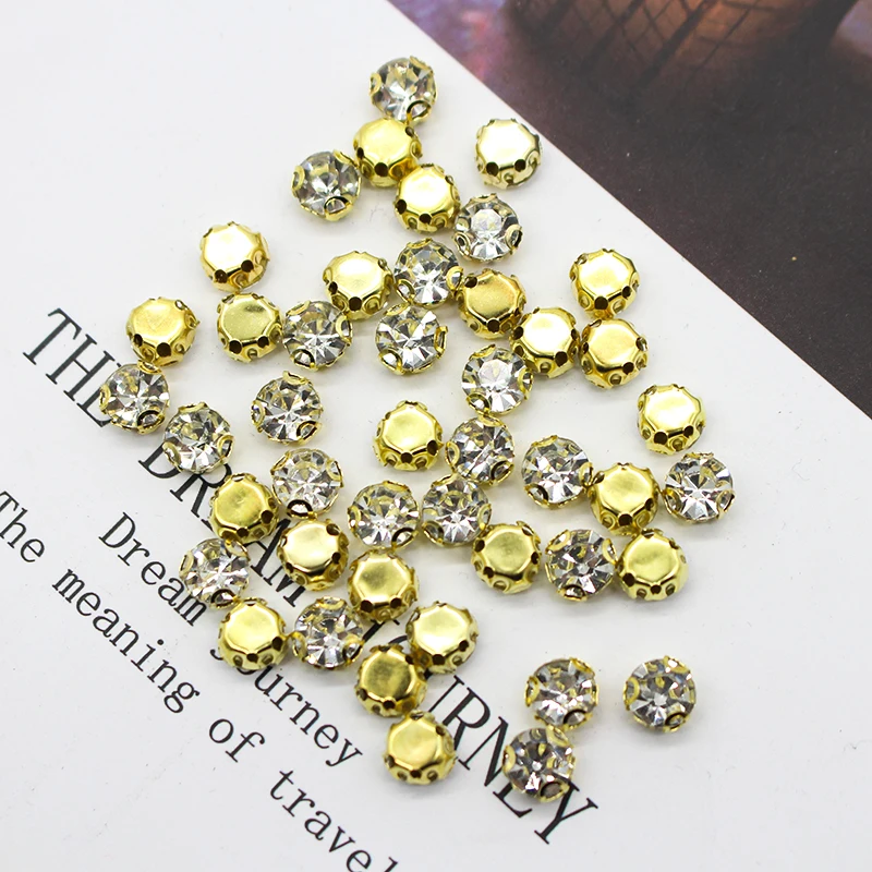 Top 4mm-8mm 3D Sliver Claw Sew On Clear Crystal Rhinestone With Hole Flatback DIY Sewing Strass Rhinestone For Dress Decoration