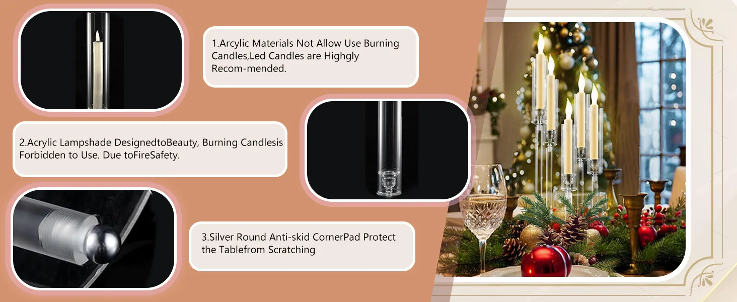 6sets Acrylic Candelabra Centerpieces for Tables 5 Arm Cluster Candle Holder for Wedding Baby Shower Festival,Party Windowsill
