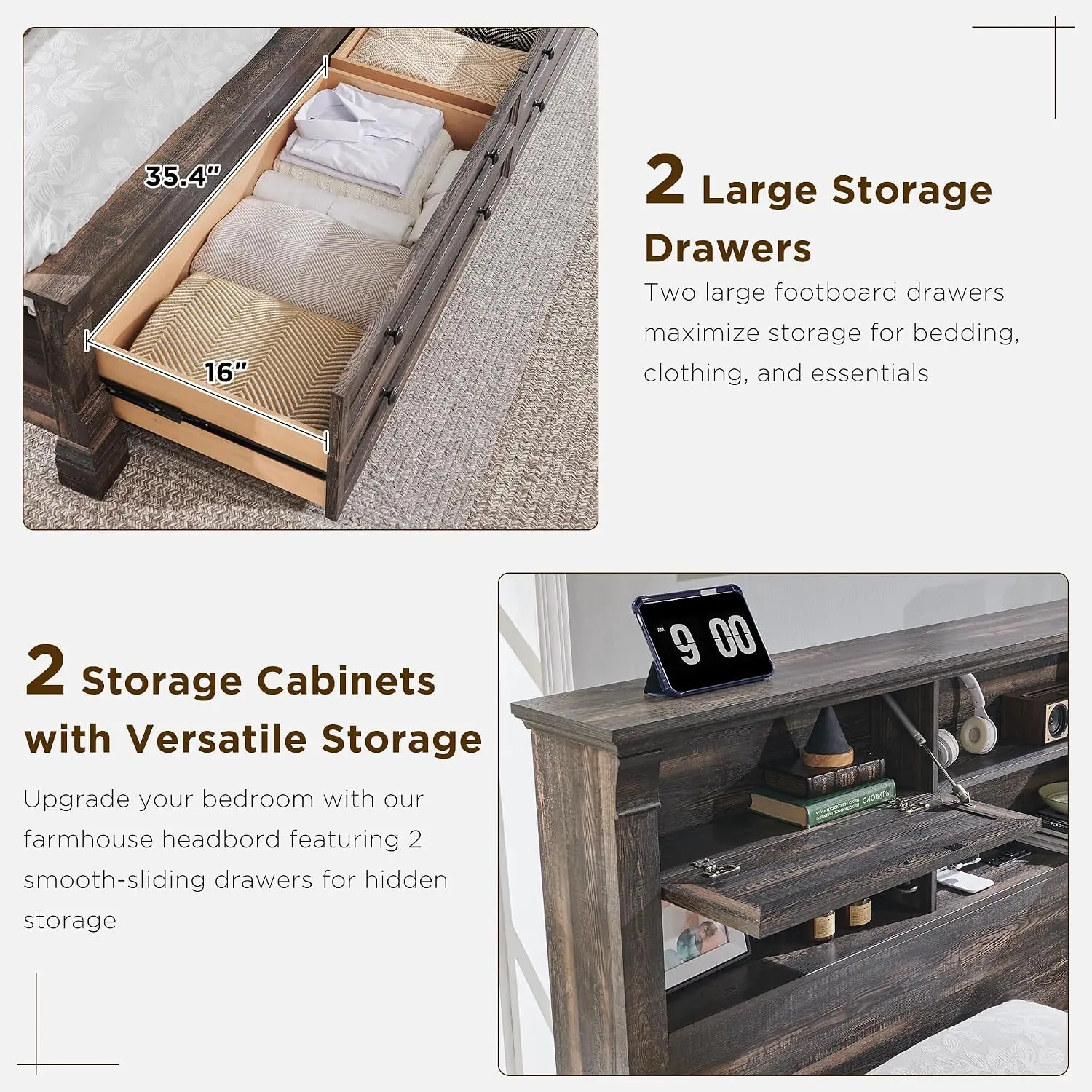 キングサイズベッドフレーム、54インチヘッドボード、4つの収 - King Size Bed Frame With Storage Drawers のレビューと価格