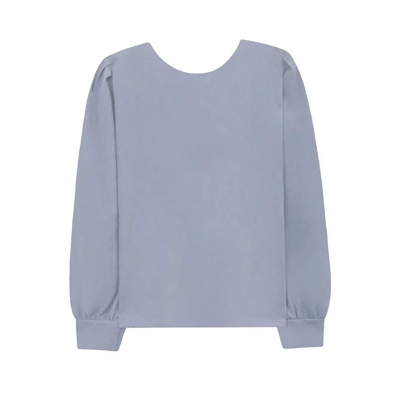 Bubble ample Sve Chiffon irt Sle pour femmes Début du printemps Nouvelle version coréenne Casual Chic Humeur Mist Blue Long Sve rond...