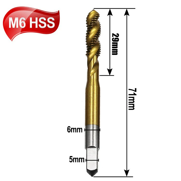 1Pcs Spiral Hand Tap Titanium Plated Spiral Groove Machine Tap/M4/M5/M6/M8 For Wood Iron Aluminum Thin Stainless Steel