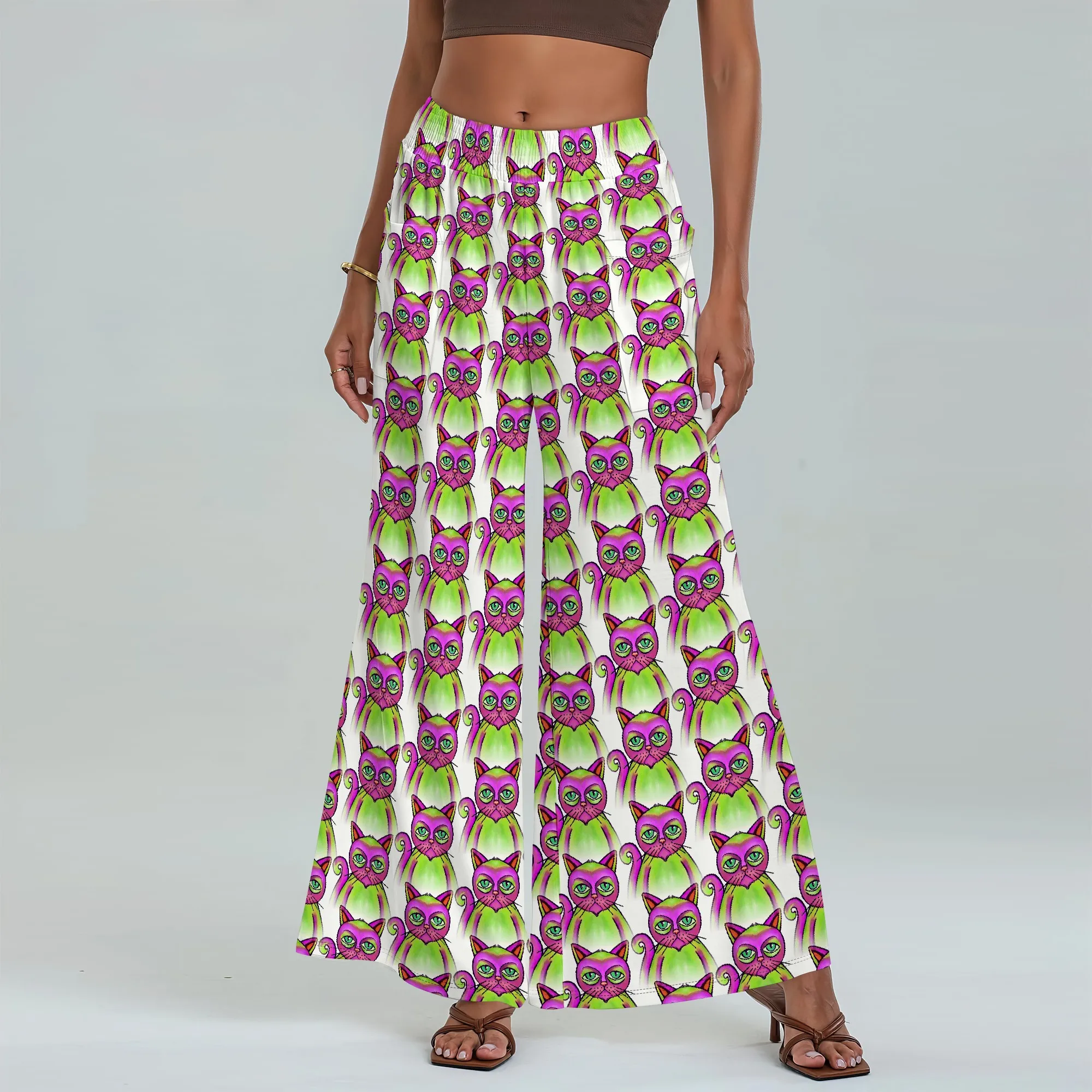 

Women's Wide Leg Pants with Pockets Cat Pattern for All Seasons Casual Comfort Home Date Night Shopping