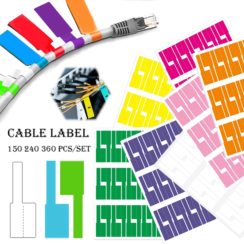 150-1080pcs Useful Colorful Self-adhesive Cable Labels Waterproof Identification Tags Stickers Marker Tool Fiber Wire Organizers