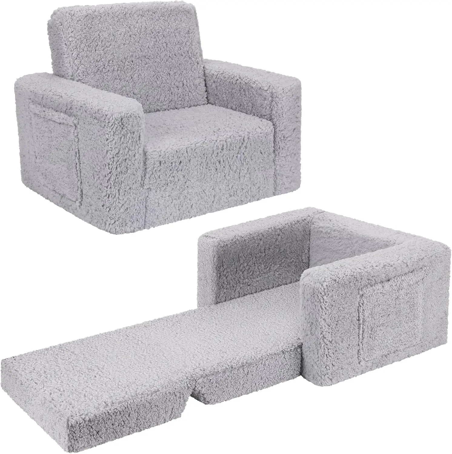 

Детский диван-кровать-трансформер с покрытием из шерпы, темно-серый - раскладной диван 2-в-1 для детей