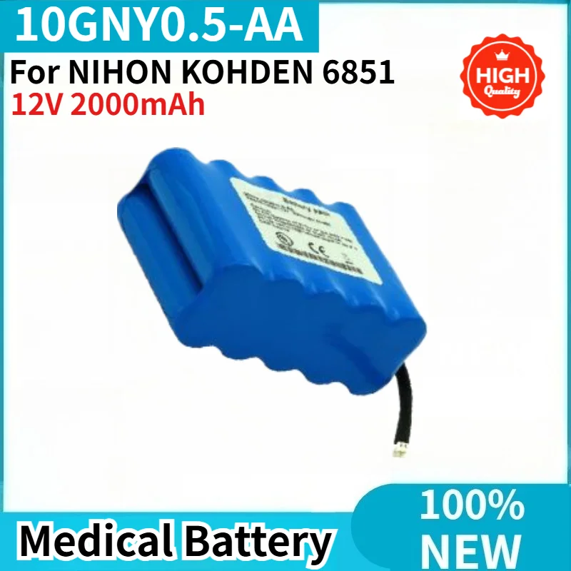 100% New High Quality 12V 2000mAh 10GNY0.5-AA ECG Battery for NIHON KOHDEN 6851 Replacement Battery