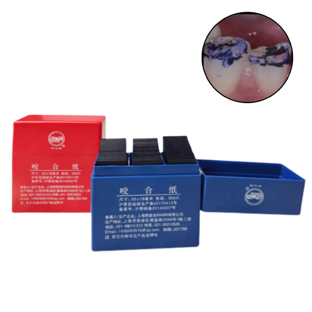

300Pcs Dental Articulating Paper - 55x18mm Blue/Red Occlusion Strips for Teeth Bite Check & Orthodontic Adjustment