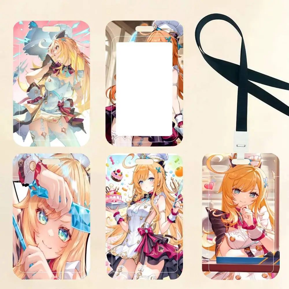 Game Genshin Impact Escoffier ID Card Holder Neck Strap Pendant Door Badge Holder Lanyards Keychain Work Credential Case Gift