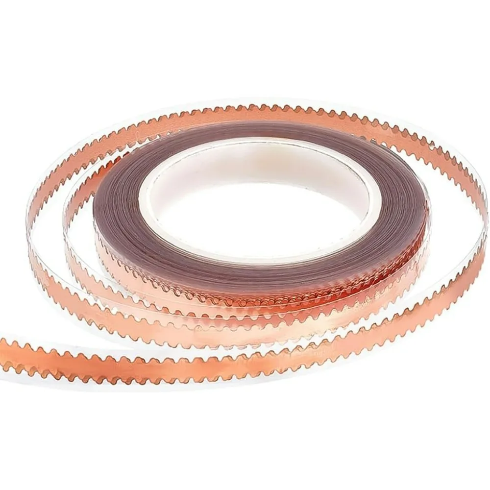 

54 ярда лента из медной фольги шириной 9,5 мм, зубчатая металлическая клейкая лента, двусторонние проводящие клейкие ленты из розовой фольги