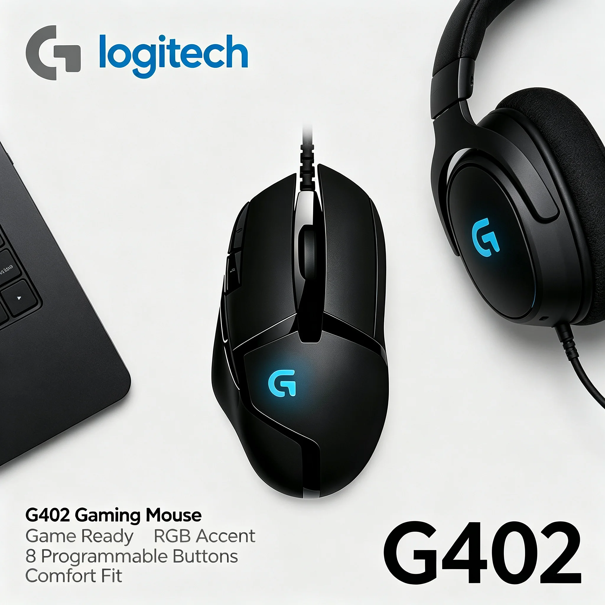 Logitech G402 Hyperion Fury Wired Gaming Mouse 4000 DPI High Speed Ergonomic Computer Mice For Desktop Laptop Gamer
