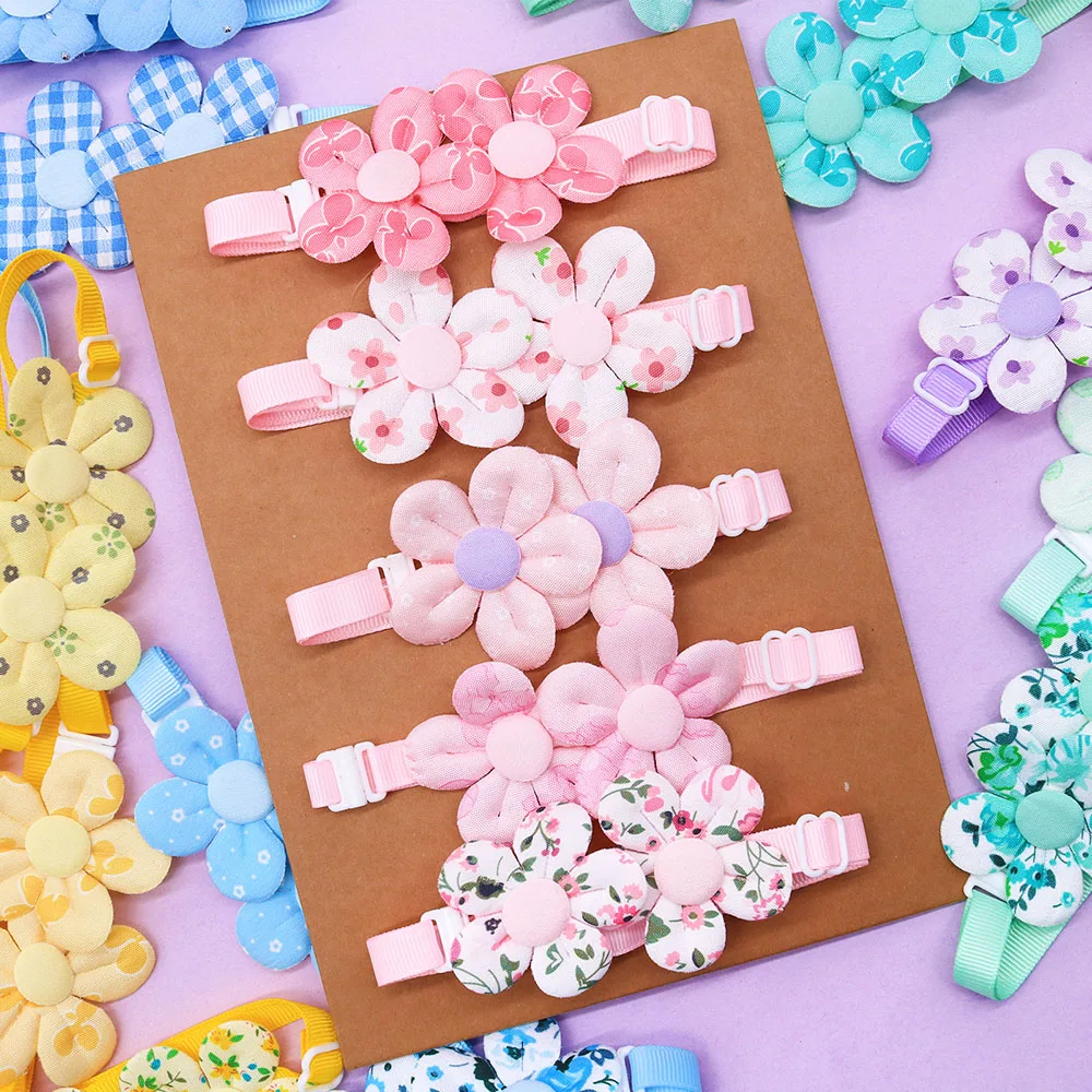 10PCS Flower Shape Sweet Dog Bowties Adjustable Puppy Bowknots Colorful Small Dog Cat Necklaces Pet Supplies For Dogs - view 6