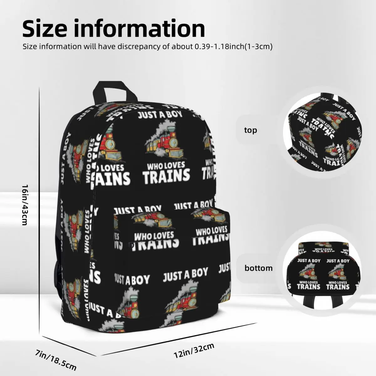 Just A Boy Who Loves Trains Backpacks Large Capacity Student Book bag Shoulder Bag Travel Rucksack Children School Bag