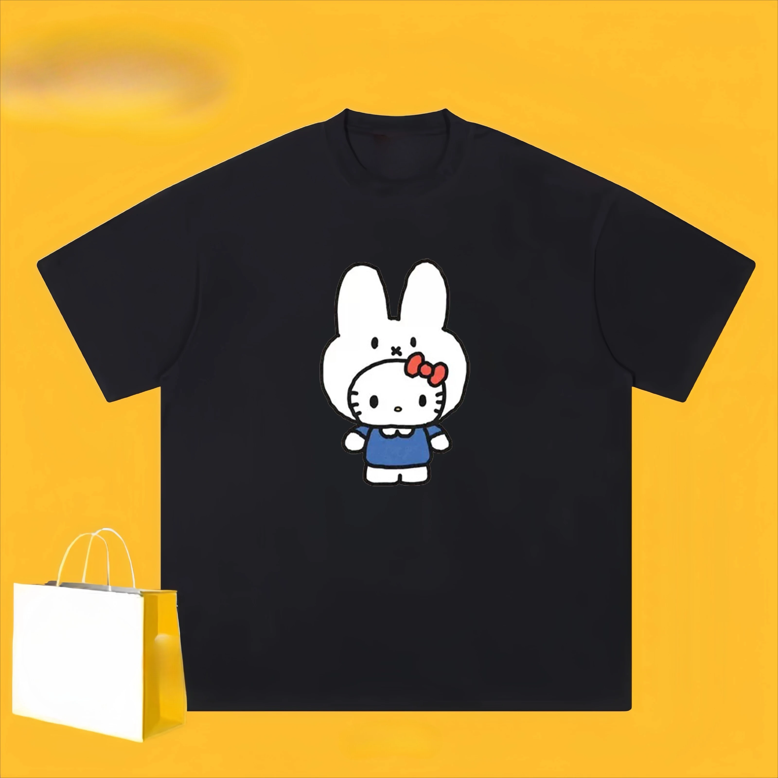Cartoon Hello Kitty Print Short Sleeve T-Shirt Unisex Cotton Couple Matching Top Casual Daily Tee for Men and Women