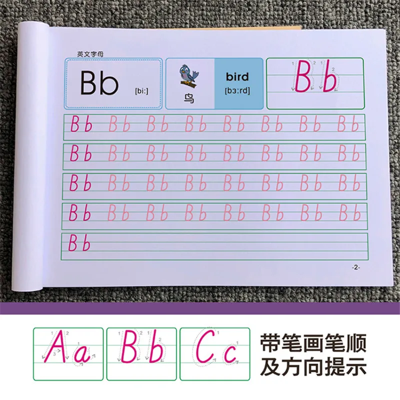 PEP 26ตัวอักษรภาษาอังกฤษตัวอักษรจีน Copybook สำหรับเด็กอนุบาลการออกกำลังกายการประดิษฐ์ตัวอักษรหนังสือหนังสือ