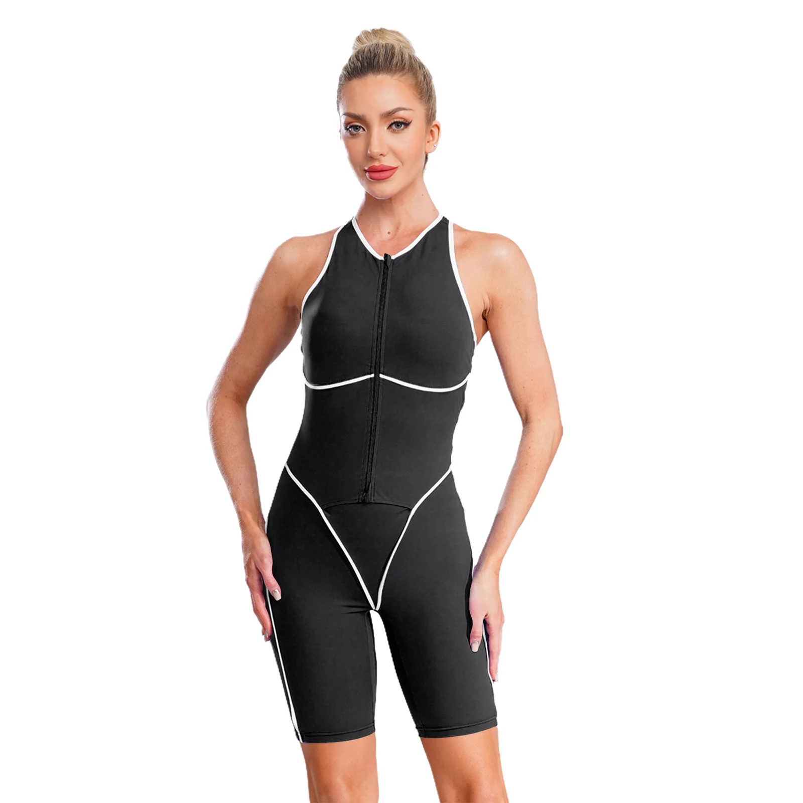 

Adults Women Yoga Sports Bodysuit Stretchy Sleeveless Build-In Chest Pads Shorts Jumpsuit for Indoor Outdoor Sports Activities