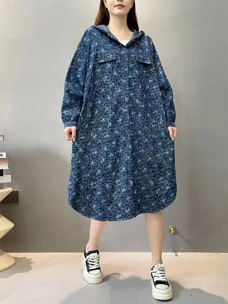 Max LuLu Korean Loose Denim Dress Women Spring Fashion Printed Classic Casual Vestidos Ladies 2024 Hooded Harajuku Elegant Dress