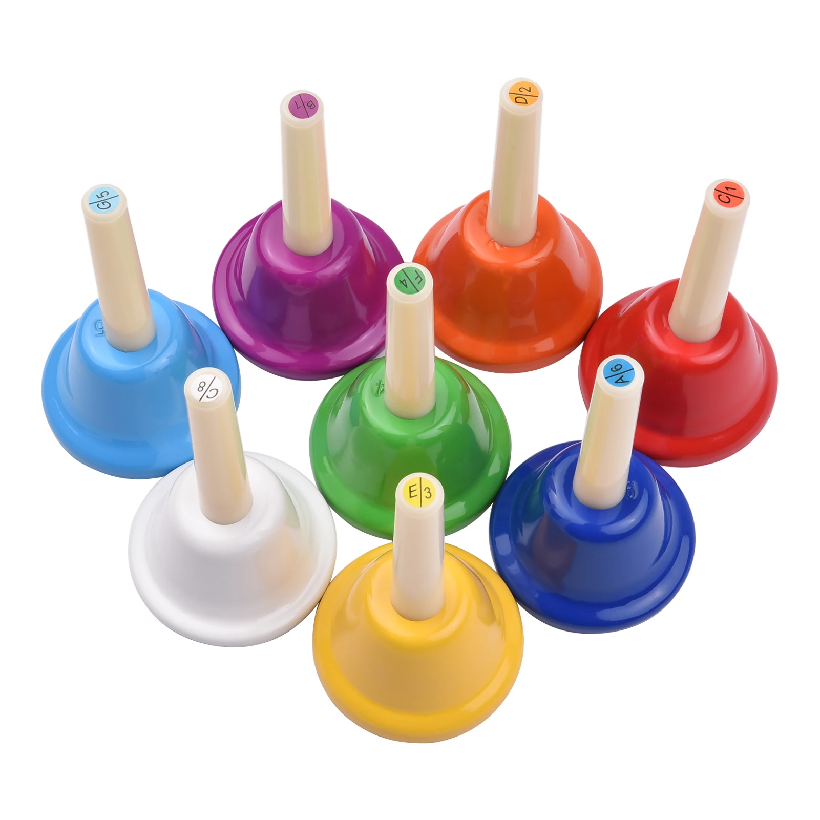 Colorful Handbell 8 Note Diatonic Metal Hand Bells Set Tinkle Bells Percussion Instrument Colorful Handbell