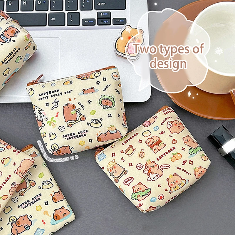 กระเป๋าสตางค์ capybara ลายสัตว์การ์ตูนแบบพกพา dompet koin เงิน kado ulang tahun กล่องเก็บหูฟังใหม่