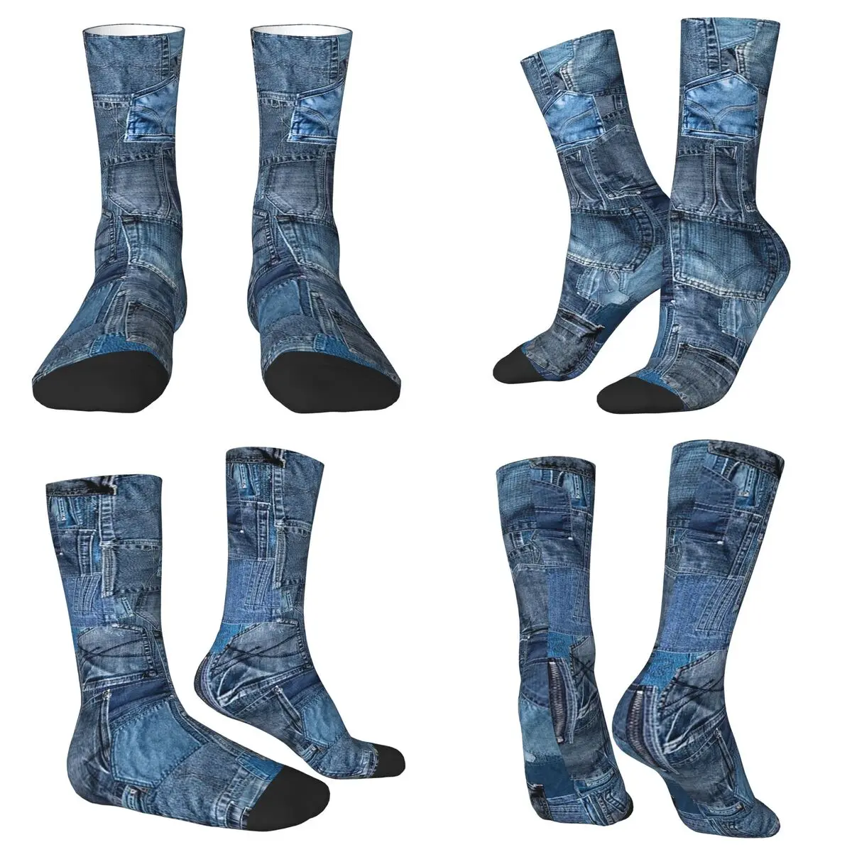 All Seasons Crew Stockings Faux Denim Texture Socks Casual Long Socks for Men Women Valentine's Day Gifts