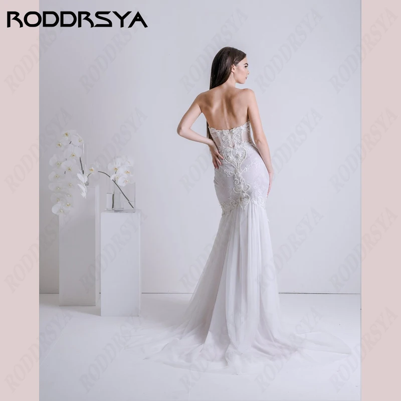 فساتين زفاف بدون أكمام للنساء من RODDRSYA بتصميم رائع حورية البحر بدون حمالات من Boho Vestidos De Noiva زينة بدون ظهر فساتين زفاف بتصميم رائع حورية البحر بدون حمالات من Boho Vestidos De Noiva زينة بدون ظهر فساتين زفاف