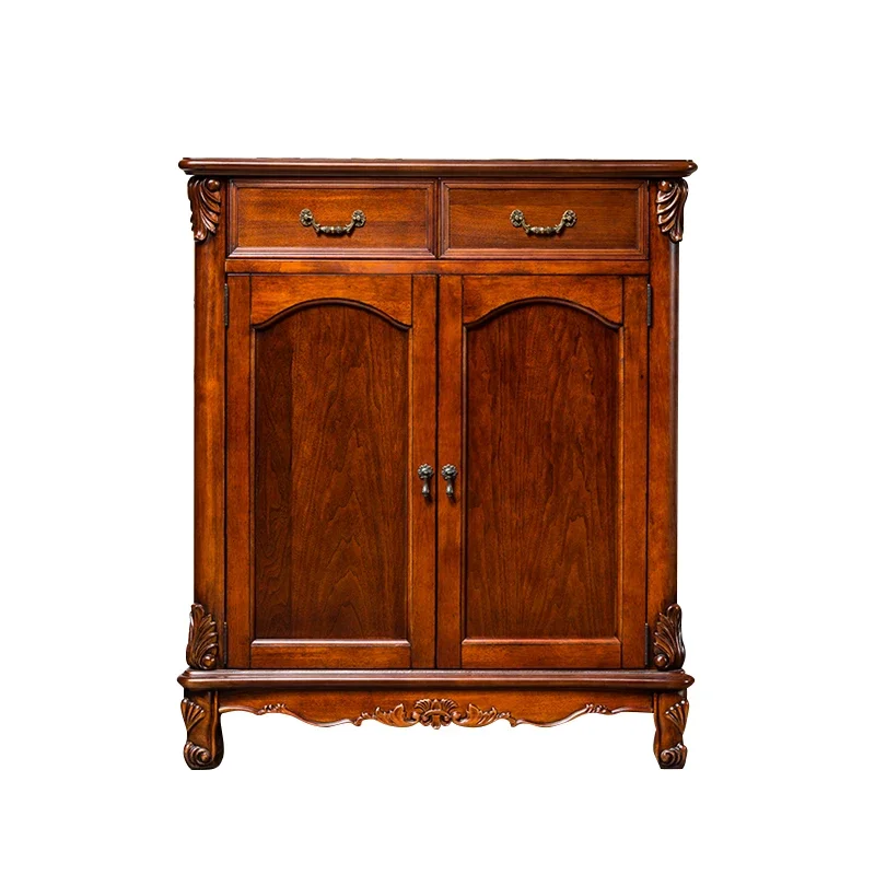 Rustic Solid Wood Shoe Cabinet - 2 Door Entrance Locker for Home Porch