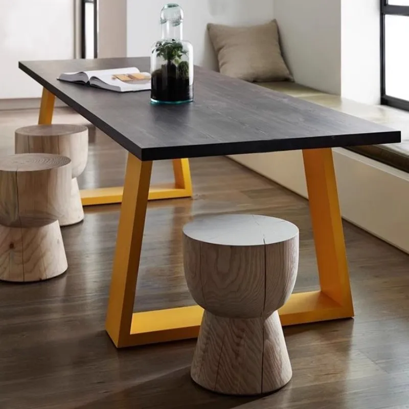 American solid wood conference table simple small long table modern office computer table creative log long workbench