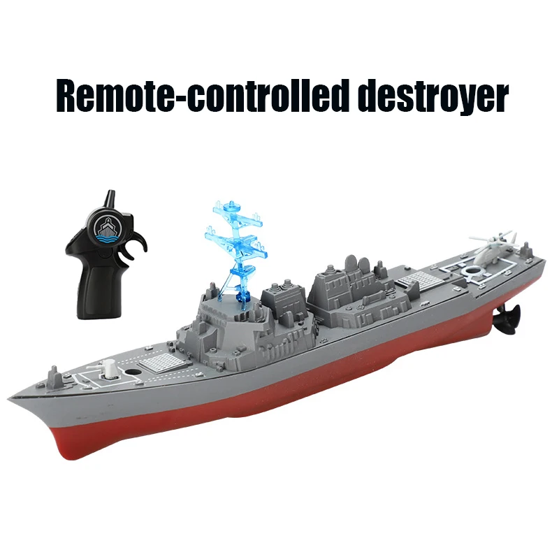 Toy RC Boat Remote Control Warship 2.4G High Speed Racing Boat Electric Model High Simulation Small Size Light Children Gift Toy