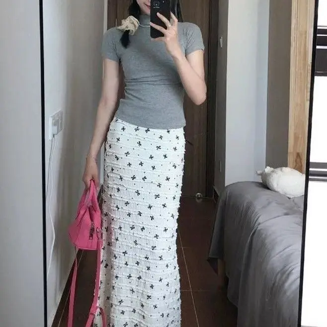 

Новая летняя женская длинная юбка с цветочным принтом, кружевом и узором «рыбий хвост», с завышенной талией, многоярусная, для стройнящего эффекта