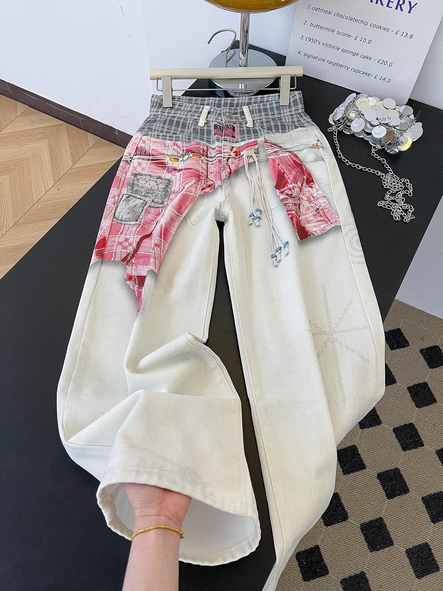

High Waist Wide Leg Denim Jeans Women's Hip Hop Style Shirt Tie Print Loose Fit Casual Trousers Comfortable Breathable