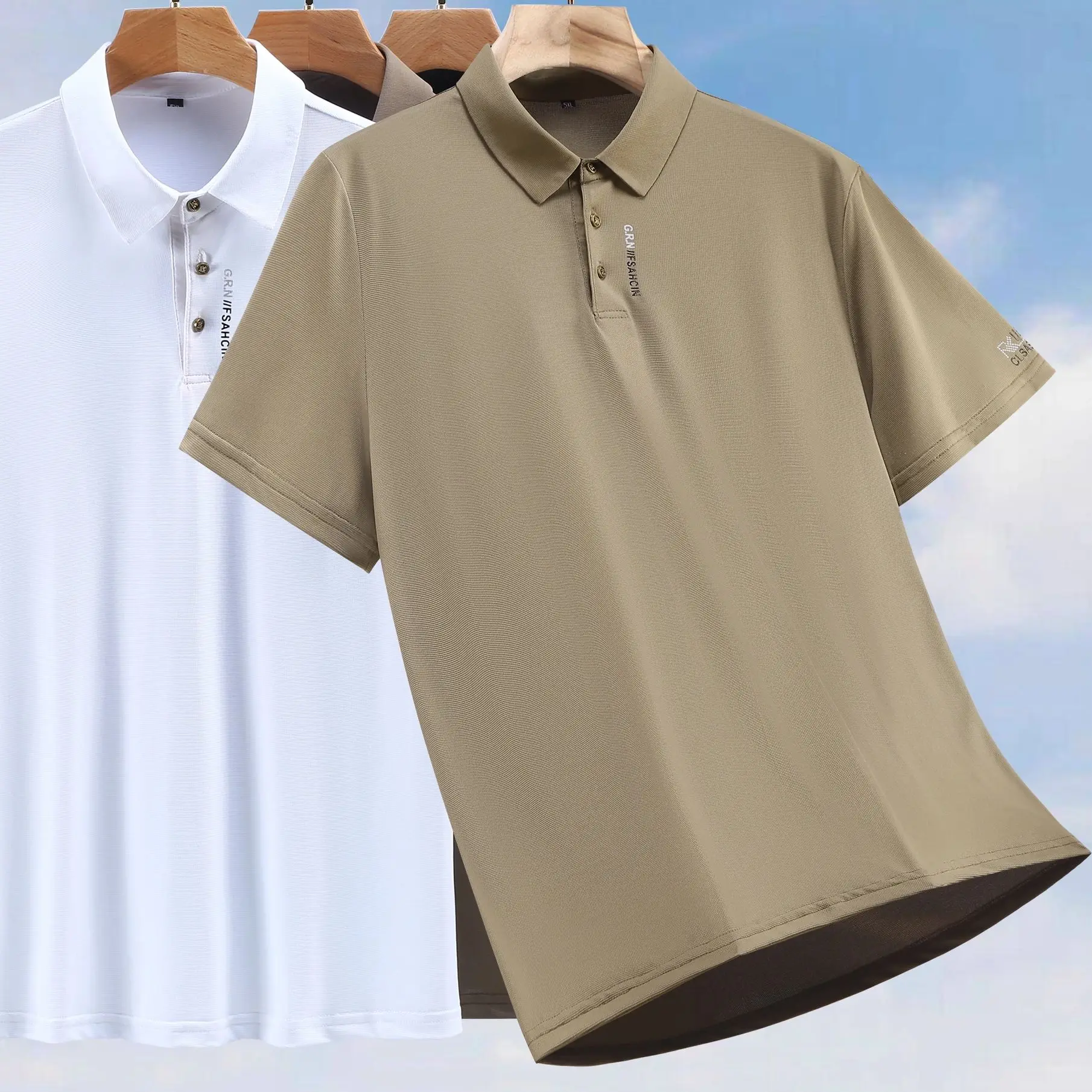 extra large size polo shirt men's fat plus size cool feeling short-sleeved loose and casual solid color lapel t-shirt