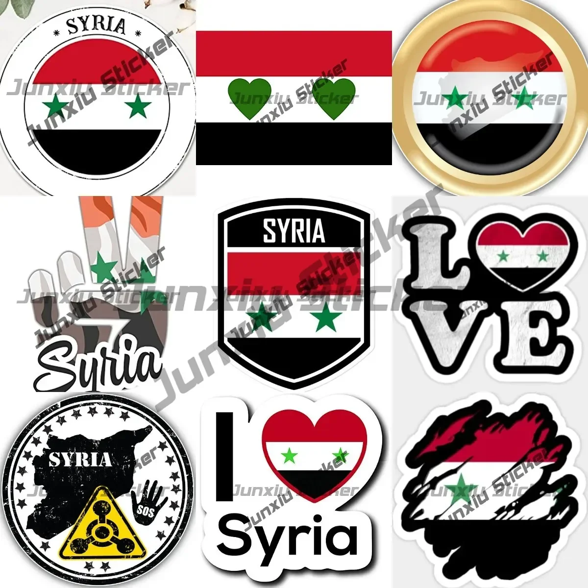 

Syrian Coat of Arms Sticker Self Adhesive Vinyl Syria Flag SYR SY Waving Flag Stickers Syrian Victory Decals Distressed Syria