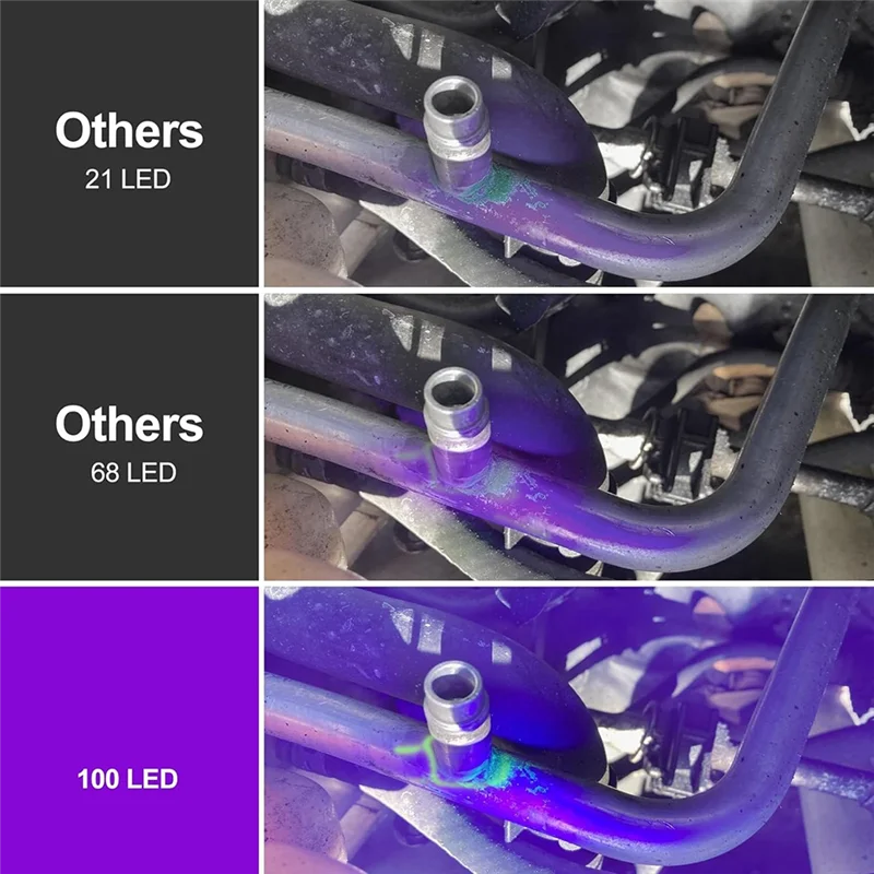 

УФ-краситель, детектор утечек, автомобильный кондиционер, 100 светодиодов-переменный ток, обнаружение утечек, автомобильный профессиональный инструмент