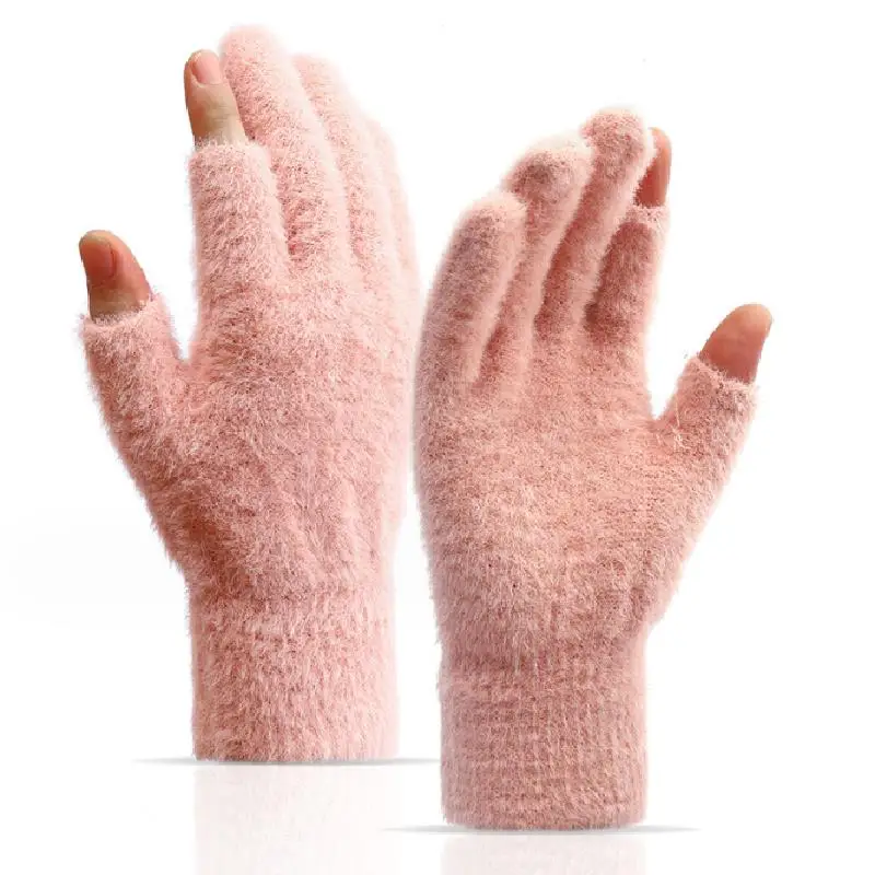 Winter Warmth Fingerless Gloves Mink Fur Knitted Gloves Sliding Screen Outdoors Warmth Cold-proof Mittens for Men and Women