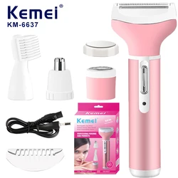 Kemei Multi-function 4in1 BeautyTrimmer Set Lady Shave Epilator Rechargeable for Legs Arms Armpit Bikini Backs Face Hair KM-6637