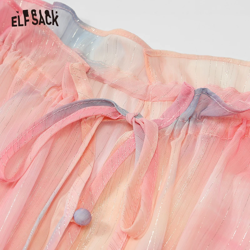 ELFSACK-Camisa de chiffon feminina, estampa de borboleta, design de colarinho, estilo preguiçoso, slim, novo, verão, 2021