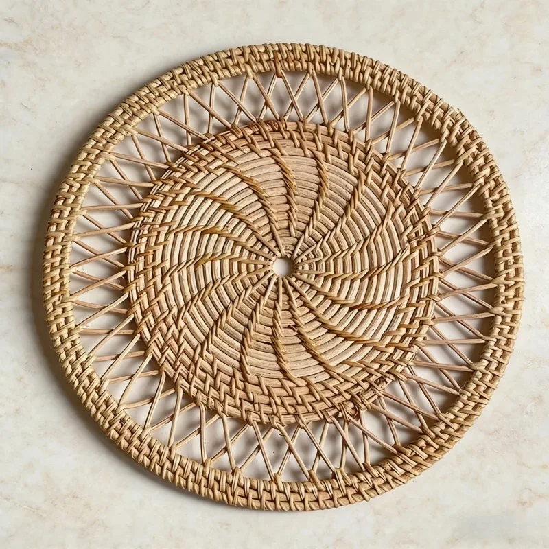 Round Wicker Tray Rattan Woven Wall Hanging Bohemian Country Style Handmade Wall Decor For Living Room Bedroom Wall Display