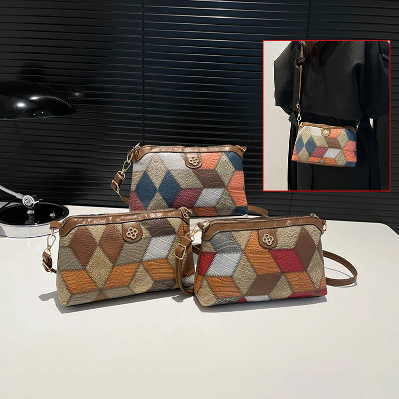 

Ethnic Style Shoulder Bag Boho Vintage Splicing Color Shoulder Bag Phone Bags Fashion Versatile Commuter Bag Women Gifts