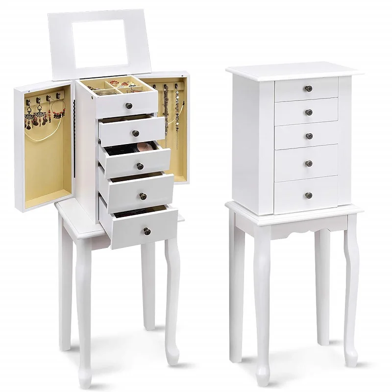 xk- Quality Modern Eco-Friendly Durable Wooden Jewelry Armoire 5-Drawer Watch Necklace Storage Cabinet for Living Room Bedroom*